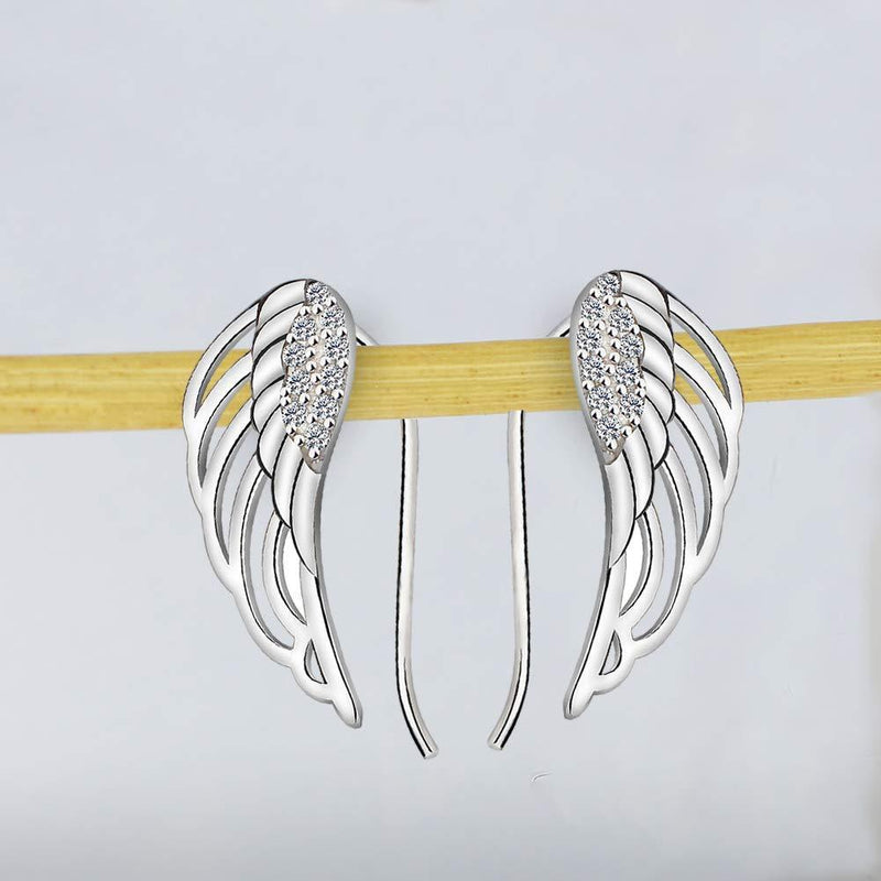 [Australia] - Meyiert Women's 925 Sterling Silver Small Elegant Angel Wing Zirconia Cuff Ear Hook Climber Earrings White 