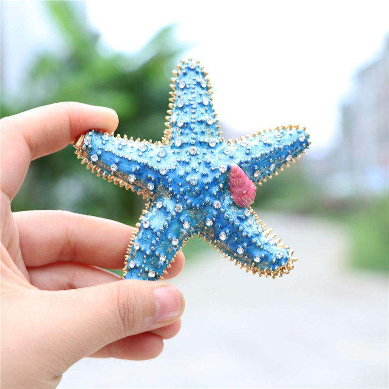 [Australia] - Waltz&F starfish Trinket Box Hinged Hand-painted Figurine Collectible Ring Holder Light Blue 