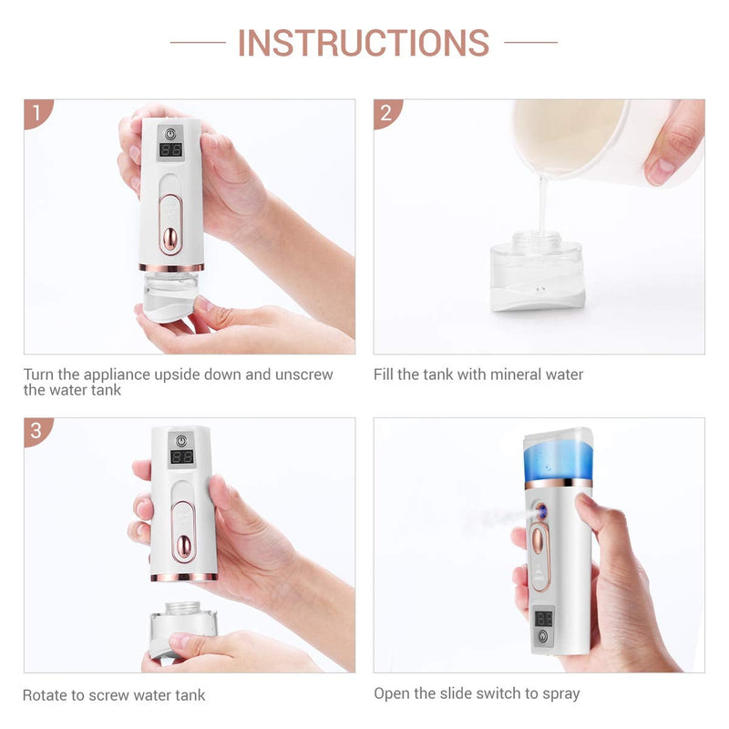 [Australia] - Frcolor Nano Facial Mister Handy Face Cool Mist Sprayer Steamer for Skin Care, Makeup Face Moisturizing Hydration Refreshing, USB Rechargeable Power Bank(White) 