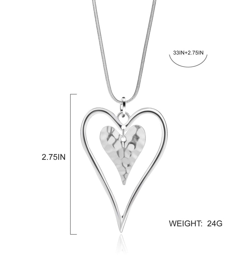 [Australia] - Long Heart Necklace for Women Silver Chain Pendant Y Necklace Set Statement Pendant Chic Jewelry for Girls with Gifts Box 