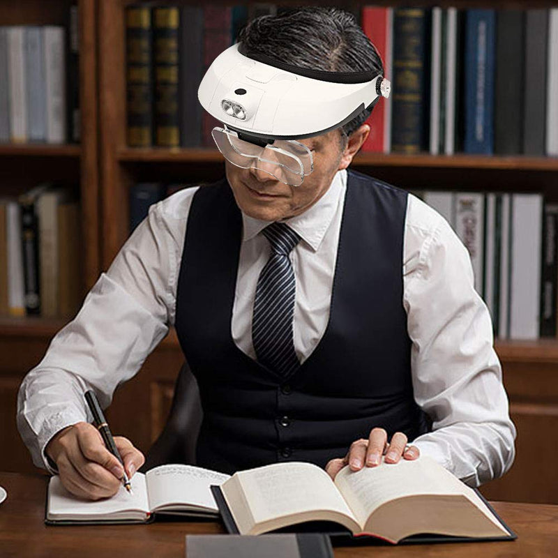 [Australia] - AZFUNN 1X to 6X Headband Magnifier, Head Mount Magnifying Glass with LED Light for Close Work Jewelers Loupe Eyelash Extensions Watch Repair 