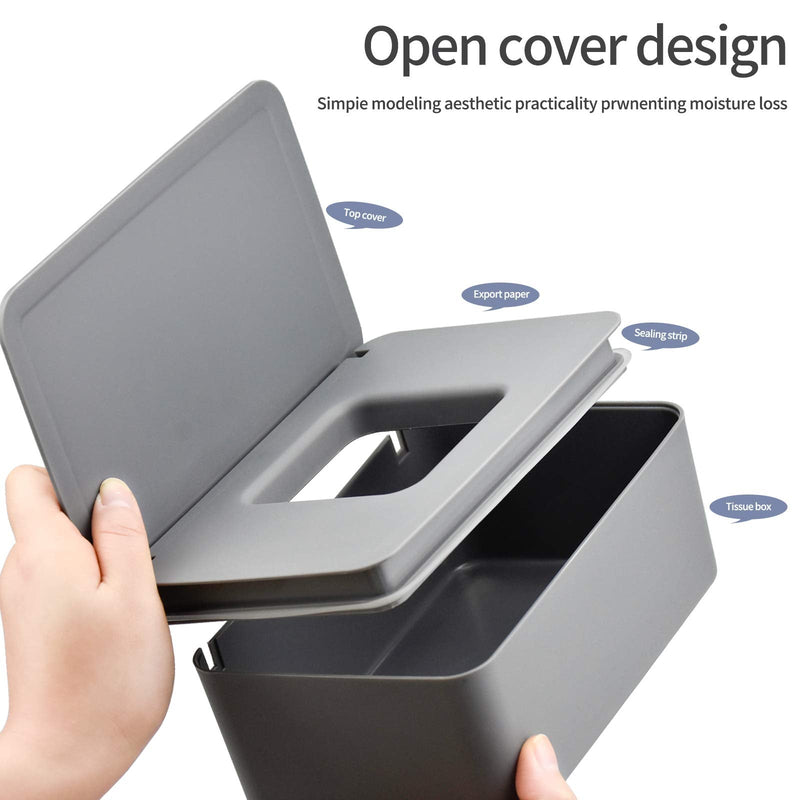 [Australia] - Wipes Dispenser Case Baby Wet Wipes Box Tissue Storage Case Container Plastic Napkin Box Toilet Paper Holder with Lid Seal for Home Office Car, Gray 