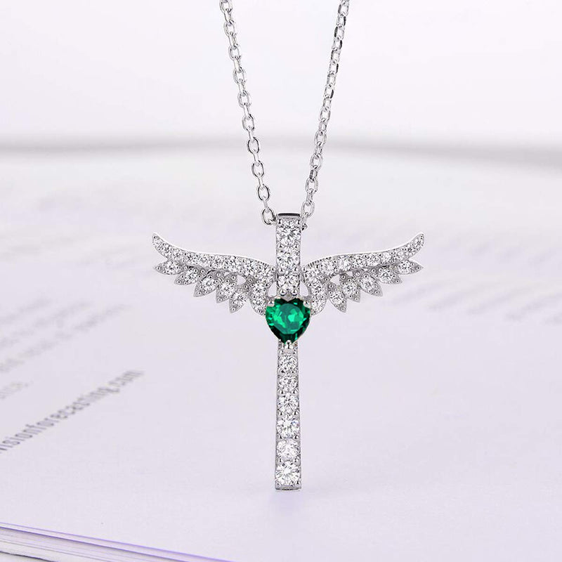 [Australia] - Re Besta Sterling Silver August Birthstone Peridot Jewelry for Women Birthday Gifts Mom Wife Angel Wings Necklace Emerald Ruby Necklace Green Emerald Angel Wings Love Heart Necklace 