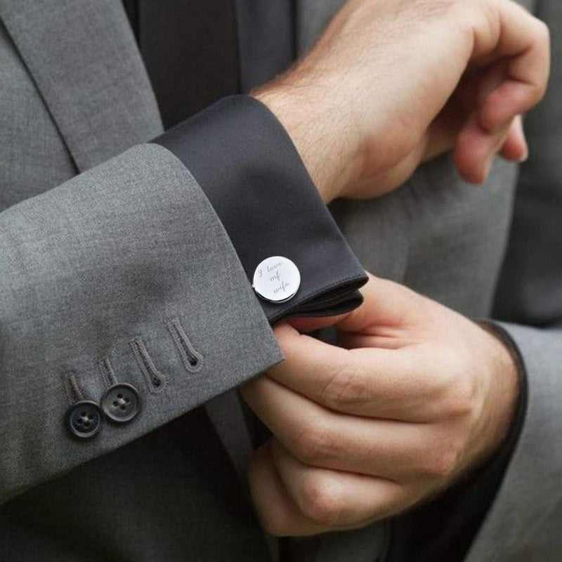 [Australia] - HAWSON Silver Color Laser Button Cover Cufflinks for Men and Impressive Words - Best Choice for Weddling Gift I LOVE MY WIFE 