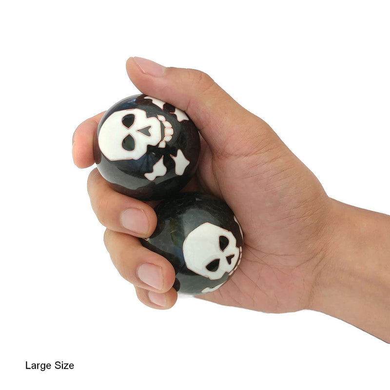 [Australia] - Top Chi Skull and Bones Baoding Balls with Bamboo Stand. Chiming Chinese Health Balls for Hand Therapy, Exercise, and Stress Relief (Large 2 Inch) Large 2 Inch 