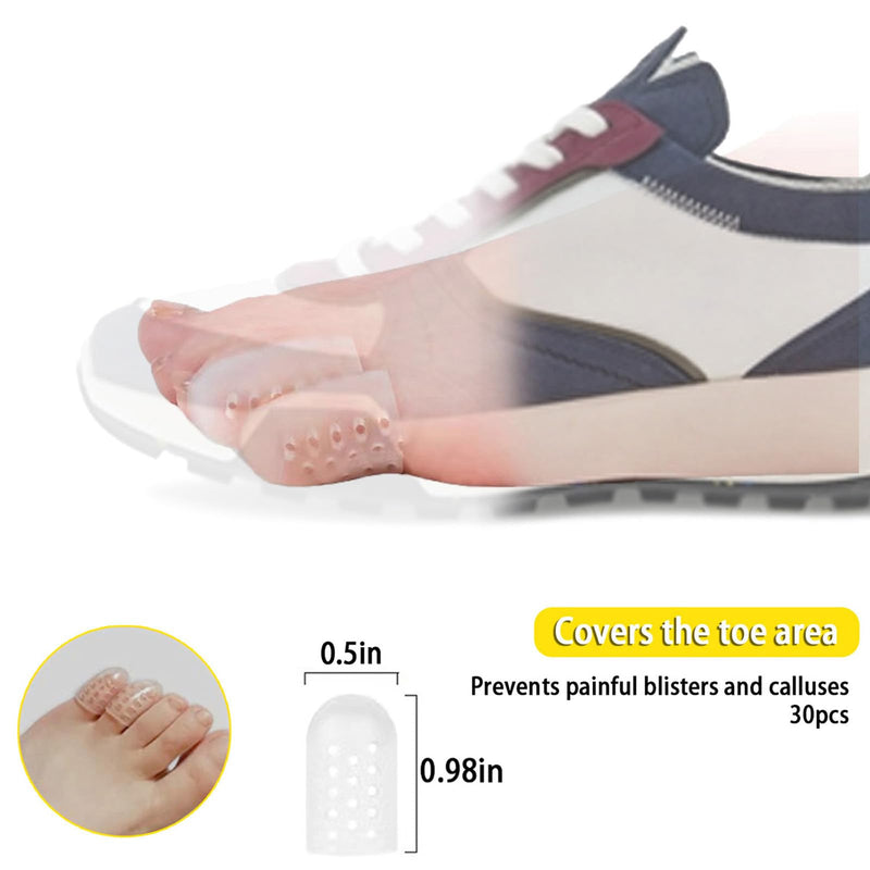 [Australia] - WUBAYI 30 Gel Toe Caps - Breathable Toe Protector, Silicone Toe Cover Protector with Holes for ingrown toenails Corns calluses blisters. 