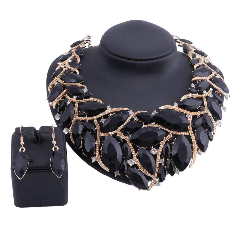 [Australia] - African Beads Jewelry Sets Women Bridal Crystal Statement Necklace Earring Jewelry Sets Black 