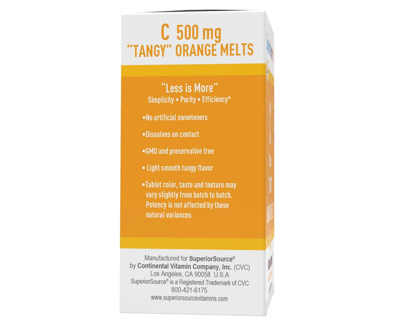 [Australia] - Superior Source Vitamin C 500 mg Sublingual Tablets - Buffered VIT C Tangy Orange Melts - Immune System Booster, Energy Vitamins - 90 Count 