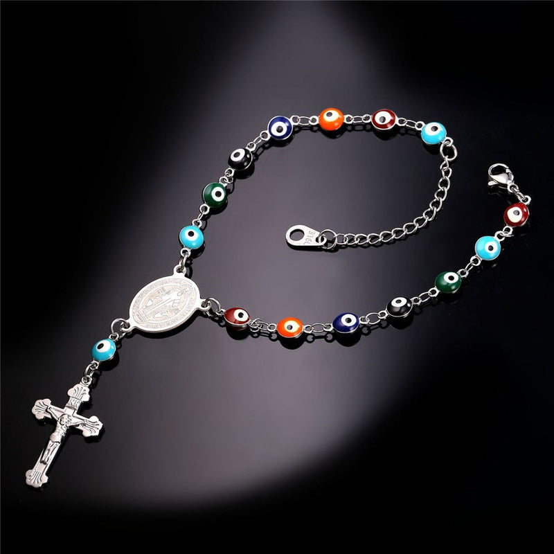 [Australia] - U7 Men Women Rosary Necklace Catholic Pray Gift Stainless Steel or 18K Gold Plated Classic Beads/Evil Eye/Heart Rosary Y Necklace B.Bracelet/Stainless 