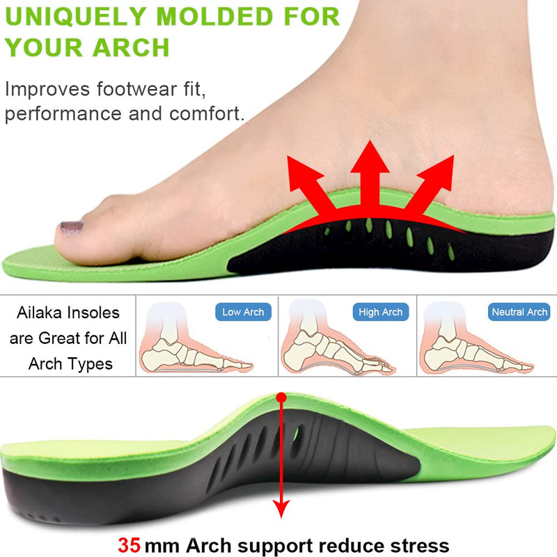 [Australia] - Ailaka High Arch Support Insoles for Men Women - Plantar Fasciitis Relief Arch Support Shoe Inserts, Orthotic Insoles for Flat Feet, Arch Pain and Heel Pain Relief 10-12 M US Women/8-10 M US Men Green 