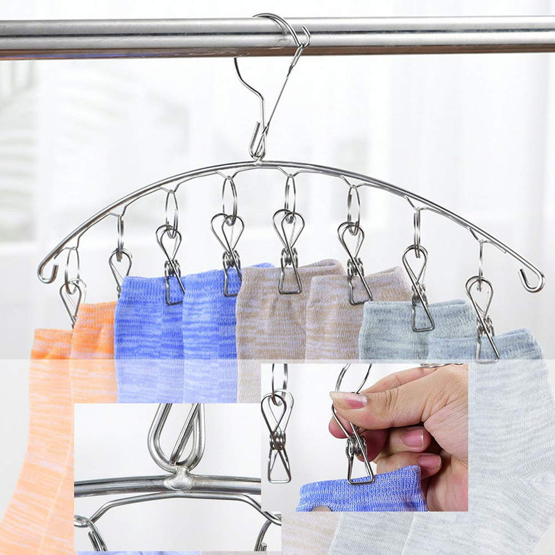 [Australia] - 4 PCS Stainless Steel Drying Drip Hanger, Laundry Clothesline Hanging Rack Windproof Drying Rack with 10 Pegs for Underwear Socks Bras Baby Clothes Gloves 