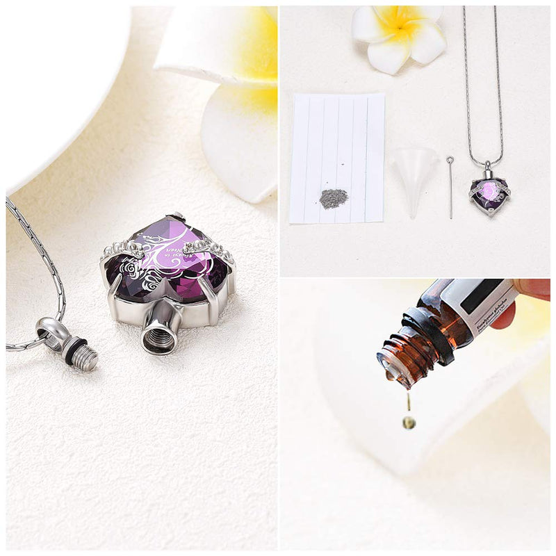 [Australia] - constantlife Crystal Heart Shape Cremation Jewelry Memorial Urn Necklace for Ashes, Stainless Steel Ash Holder Pendant Keepsake with Gift Box Charms Accessories for Women Purple + White 