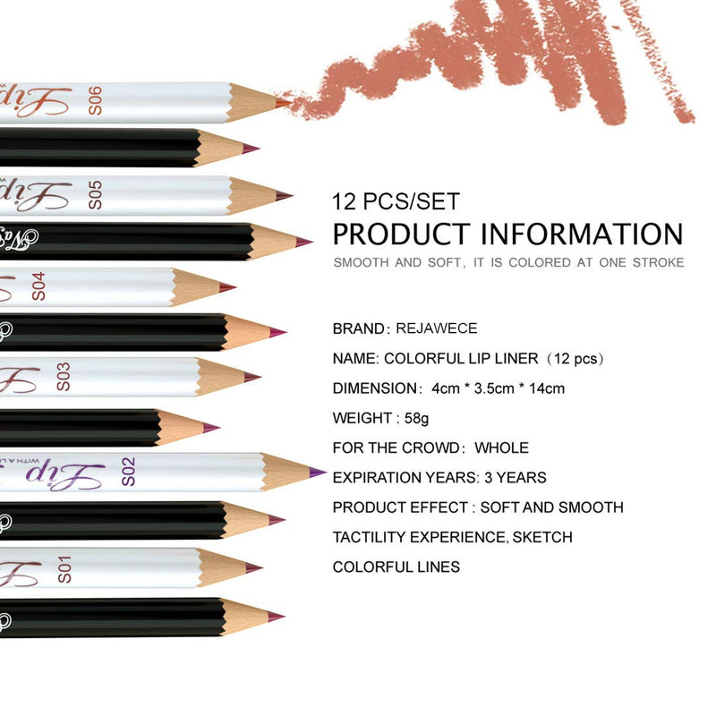 [Australia] - Lip Liner Filler Pencil set by Rejawece, Long Lasting Matte Waterproof Sweat-Proof Lipliner Pen Set with 12 Colors|Color Enhancer, Plumper Pencil |Define Lips for a Fuller Look Perfect 