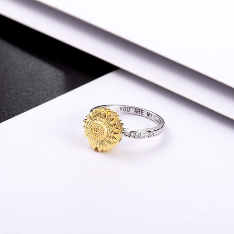 [Australia] - You are My Sunshine Urn Ring 925 Sterling Silver Keepsake Memorial Cremation Sunflower Ashe Ring for Women 8 