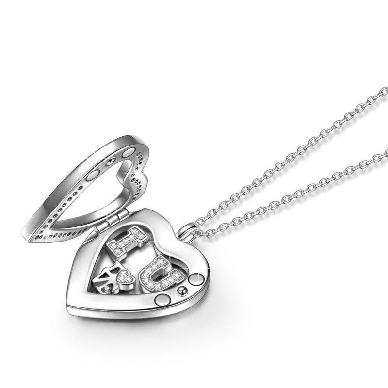 [Australia] - NINAQUEEN I Love You Necklace Love Heart 925 Silver Necklace Crystal Pendant Jewelry Gifts for Her Women Wife Daughter Girls Girlfriend Sisters Ladies 