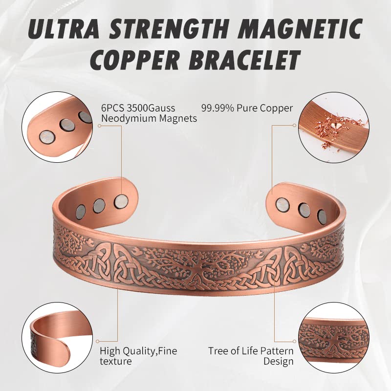 [Australia] - MagEnergy Copper Bracelet for Men Life of Tree, 99.9% Copper Magnetic Bracelet,Adjustable Cuff Bangle Jewerly Gift copper A 7.3 inch 