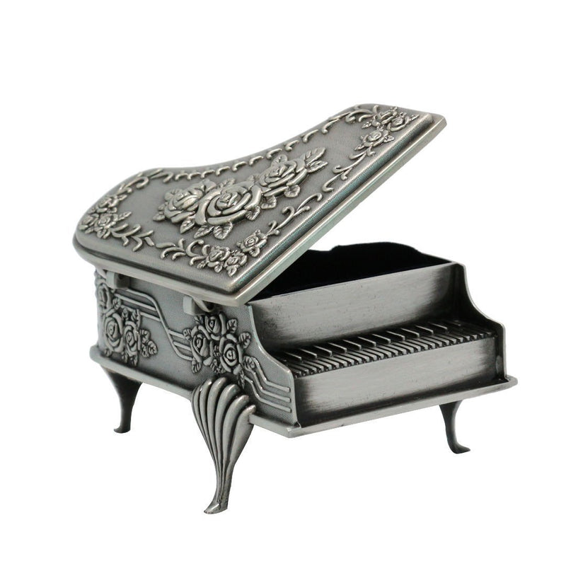 [Australia] - Aimeio Vintage Jewelry Box Metal Treasure Box Antique Piano Shape Metal Jewelry Box Princess Jewelry Makeup Organizer with Flower Carved 