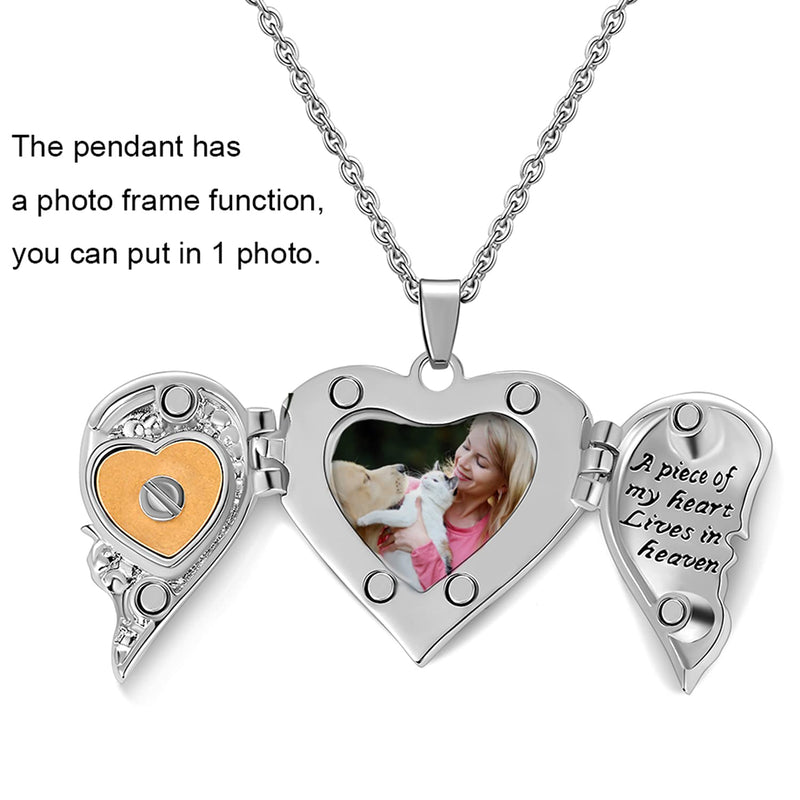 [Australia] - Heart Crystal Urn Necklace for Ashes A Piece Of My Heart Lives In Heaven Cremation Jewelry Angel Wings Memorial Keepsake Pendant Blue 