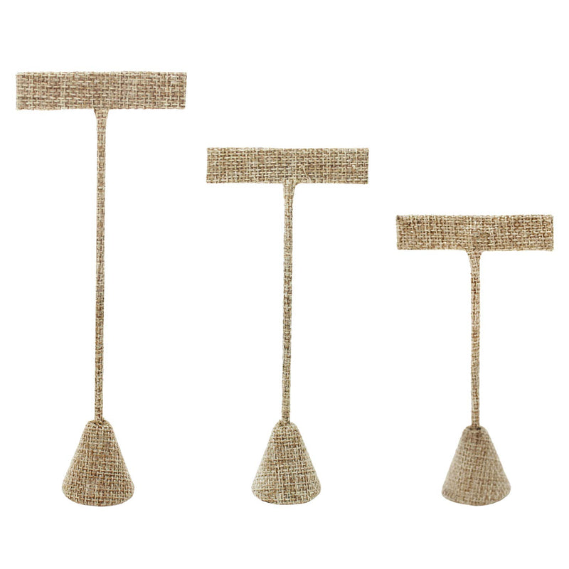 [Australia] - Ikee Design 6Pcs Set Linen Earring T Stand Display Set, Jewelry Display Stand for Showroom and Tradeshow Showcase Displays, Burlap Linen, 4 1/2" H; 5 3/4" H; 6 3/4" H 