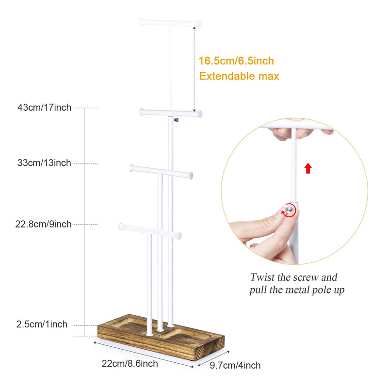 [Australia] - Love-KANKEI Jewelry Tree Stand White Metal and Wood Basic Large Storage Necklaces Bracelets Earrings Holder Organizer Jewelry Display White and Carbonized Black 