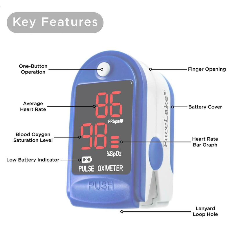 [Australia] - FaceLake ® FL400 Pulse Oximeter Fingertip with Carrying Case, Batteries, Lanyard, and Warranty (Blue) 