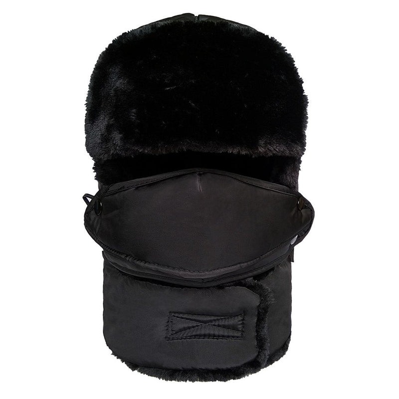 [Australia] - LETHMIK Winter Trapper Ushanka Hat Unisex Faux Fur Waterproof Hunting Hat with Breathable Mask Black One Size 