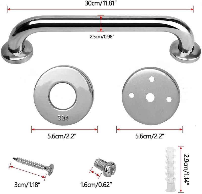 [Australia] - 2 Pack Anti Slip Safety Support Stainless Steel Grab Rails-12 Inch Stainless Steel Grab Bars for Bathroom, Hand Rails for Handicap, Elderly, Disabled, Senior 12" 