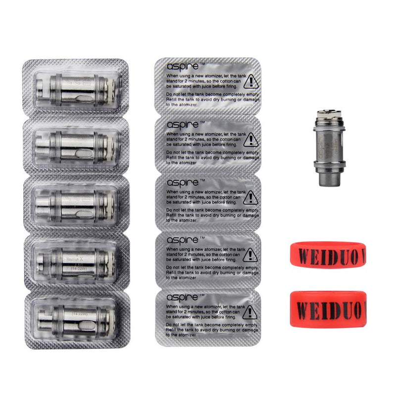 [Australia] - Aspire 5 pcs Nautilus X Replacement Atomizer BVC Coils 1.8ohm for X30 Rover Starter Kit w/Pack of 2 WEIDUO Vape Bands 