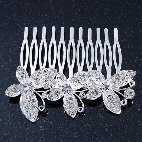 [Australia] - Bridal/ Wedding/ Prom/ Party Rhodium Plated Clear Swarovski Crystal Butterfly Hair Comb - 75mm 