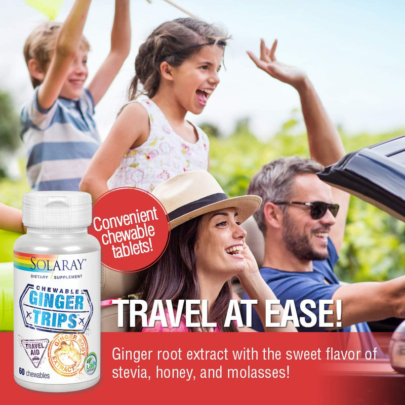 [Australia] - Solaray Ginger Trips Travel Aid | Root Extract | Healthy Digestive Support w/Honey, Stevia & Molasses | 60 Chewables 