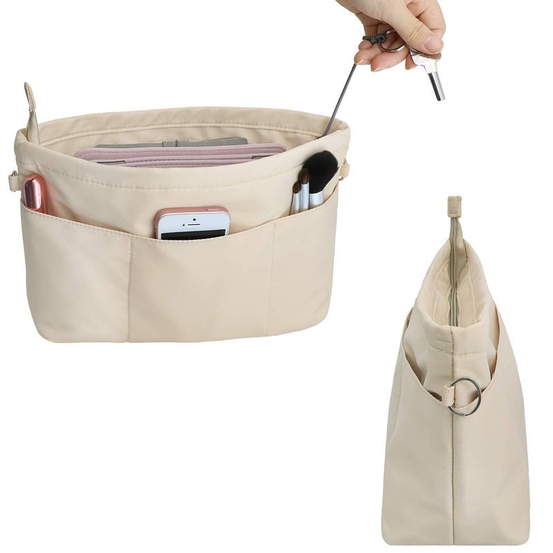 [Australia] - HyFanStr Purse Organizer Insert with Zipped Top for Tote Bag, Handbag Shaper with 13 Pockets X-Small Beige 