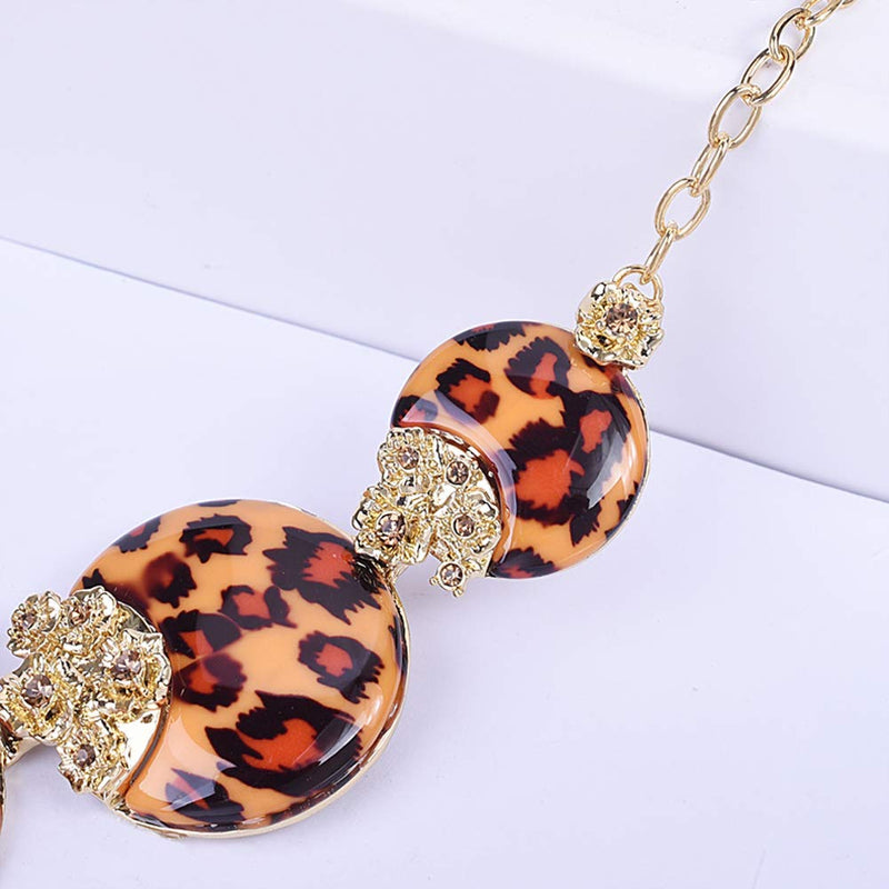 [Australia] - Fenni Vintage Leopard Print Round Pendant Choker Necklace and Earrings Sets Costume Jewelry for Women Bridal 