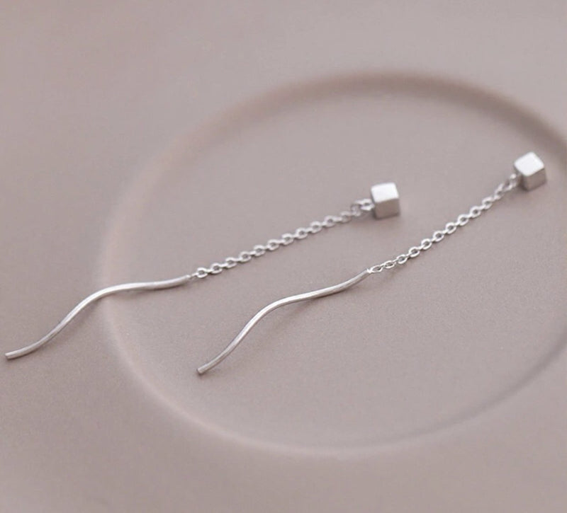 [Australia] - iszie jewellery Sterling Silver Small Cube Chains Drop Earrings 