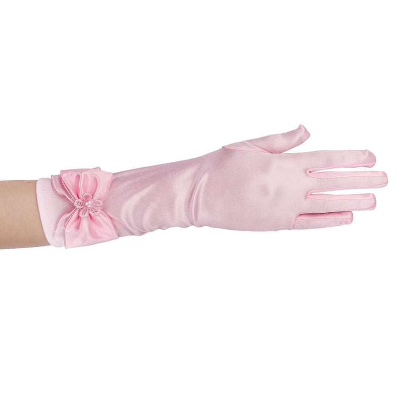 [Australia] - Kids Long Satin Formal Gloves,Full Finger w/Pearl Bowknot for Girls Wedding Dress,10BL One Size Light Pink 