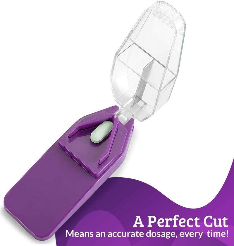 [Australia] - Pill Splitters - (Pack of 4) V- Grip Pill Cutters for Big and Small Medications - Easily Cut and Crush Pills, with Clear Top Pill Holder Case 