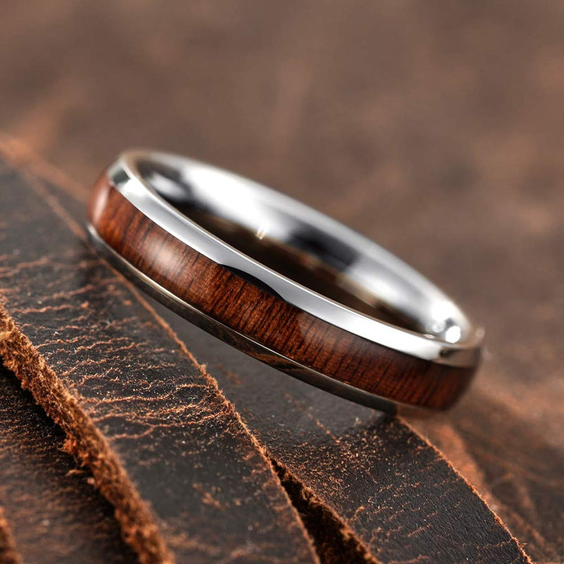 [Australia] - THREE KEYS JEWELRY 4mm 6mm 8mm Titanium/Tungsten Wedding Band for Men Women Santos Rosewood Wood Inlay Engagement Ring 4mm Silver 4.5 