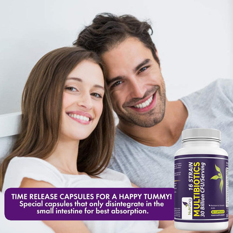 [Australia] - BioCultures Complex - 16 Live Strains with 30 Billion CFU/Serving Source Powder - Vegan Time Release Capsules. with Lactobacillus Acidophilus and Bifidobacterium - Made in UK by Nutrizing 