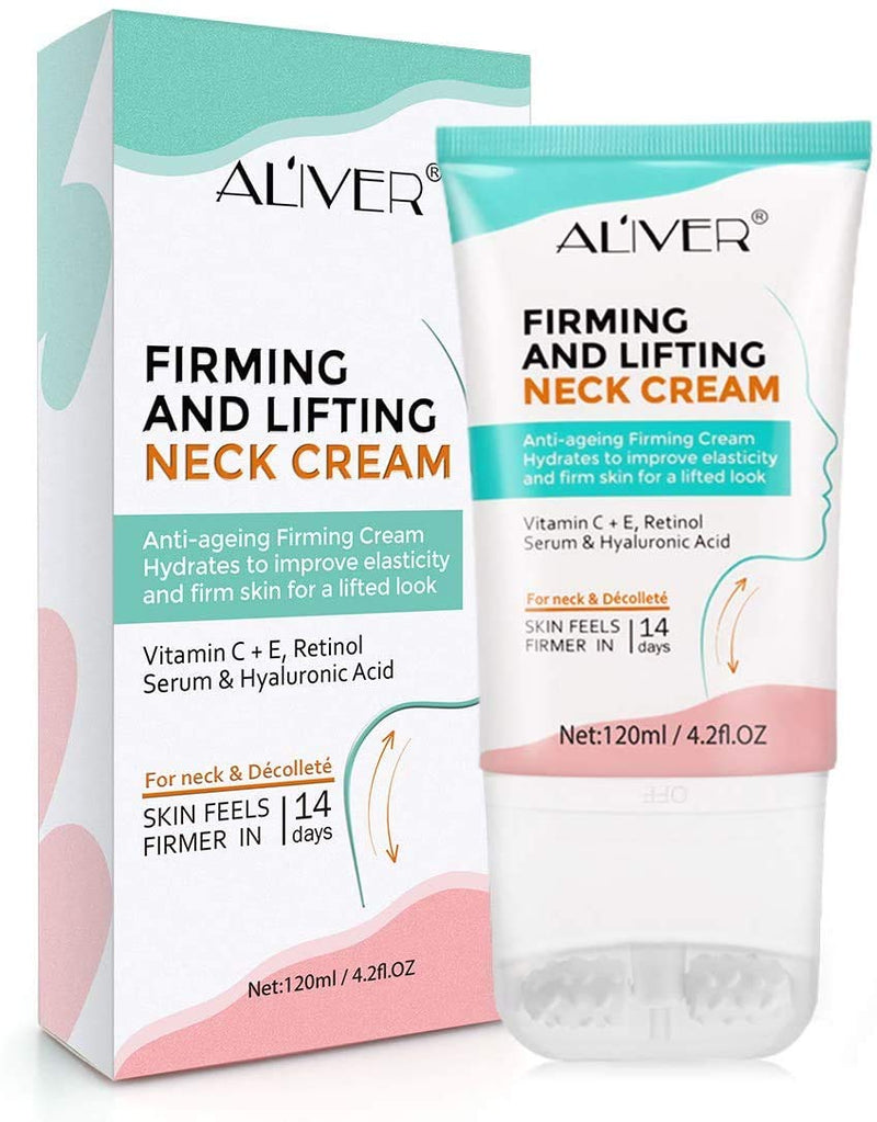 [Australia] - Neck Firming Cream with 2 in 1 Roller Massage, Anti Aging Moisturizer for Neck & Décolleté, Anti Wrinkle Skin Tightening and Lifting Cream Reduce Double Chin, Firm Sagging Skin 120ML 