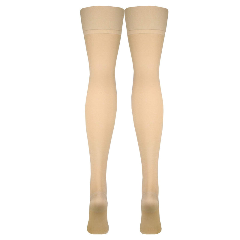[Australia] - Truform 30-40 mmHg Compression Stockings for Men and Women, Thigh High Length, Open Toe, Beige, Medium 