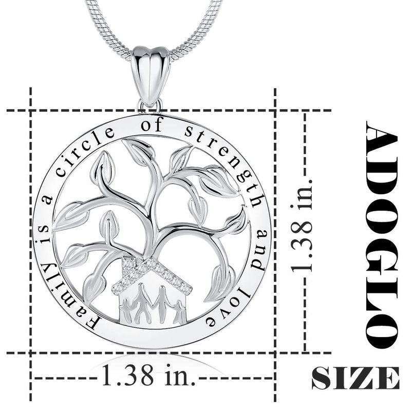 [Australia] - Ado Glo Christmas Mom Gifts, Family is a Circle of Strength and Love Tree of Life Pendant Necklace, Fashion Jewelry for Women and Girls, Anniversary Wedding Birthday Thanksgiving Xmas Presents to Her 03_Silver_Family Tree 