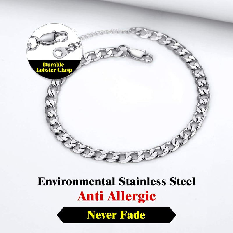 [Australia] - Cuban Link/Figaro/Wheat Chain Anklets for Women Men 8.5+2 Inch Extender Stainless Steel/18K Gold Plated Ankle Bracelets Beach or Party Foot Jewelry 01-Steel Cuban 