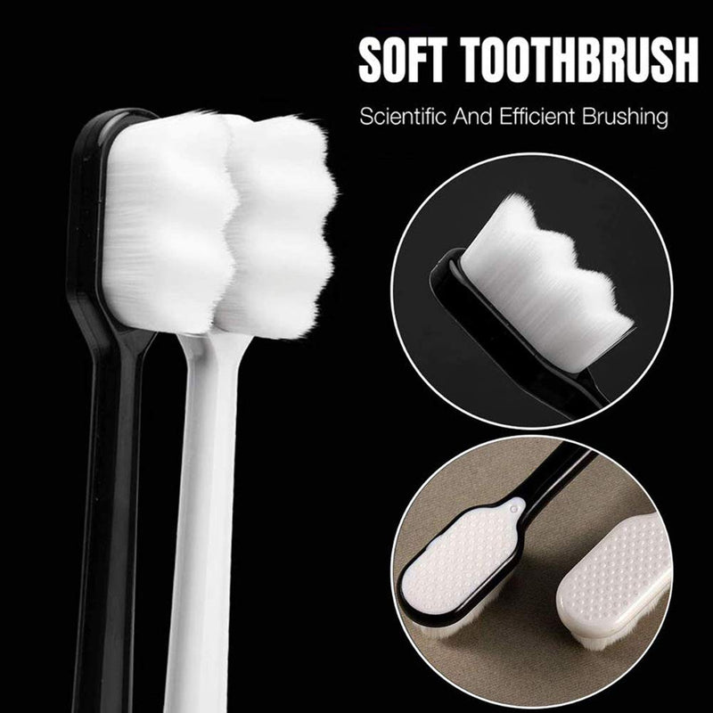 [Australia] - Soft Nano Manual Toothbrushes Set with 20000 Bristles for Sensitive Gums Deep Cleaning for Fragile Gums Adult Kid Children (Black, White) 