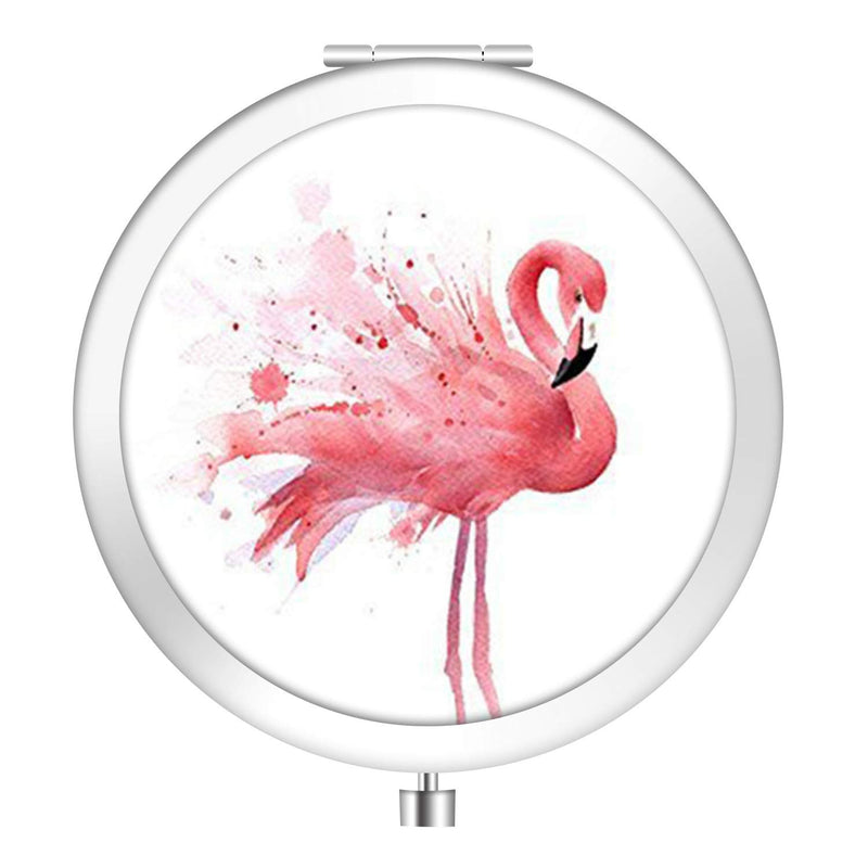 [Australia] - IMLONE Portable Travel Makeup Mirror Round Sliver 2X Magnification Women Girl Gift Folding Compact Mirror Perfect for Purses/Travel -Beauty Flamingo Pink Flamingo 