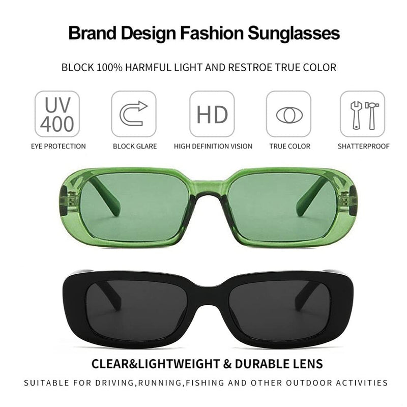 [Australia] - BOJOD Rectangle Sunglasses for Women Men Fashion Trendy Chunky Frame 90s Rectangle Sunglasses 2 Pcs: Black +Green 