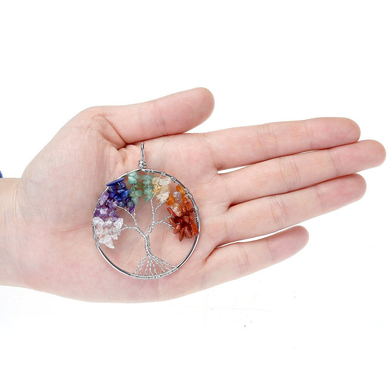 [Australia] - Jovivi 7 Chakras Healing Crystal Quartz Tree of Life Necklace & Earrings Jewelry Set Set 1 