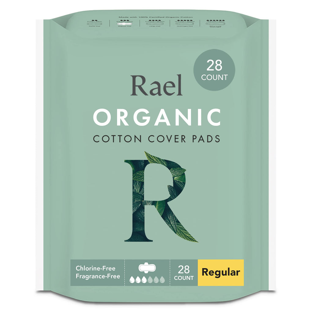 [Australia] - Rael Organic Sanitary Towels Regular Absorbency, Unscented, Ultra Thin Pads with Wings for Women (Regular, 28 Count) 28 Count (Pack of 1) 
