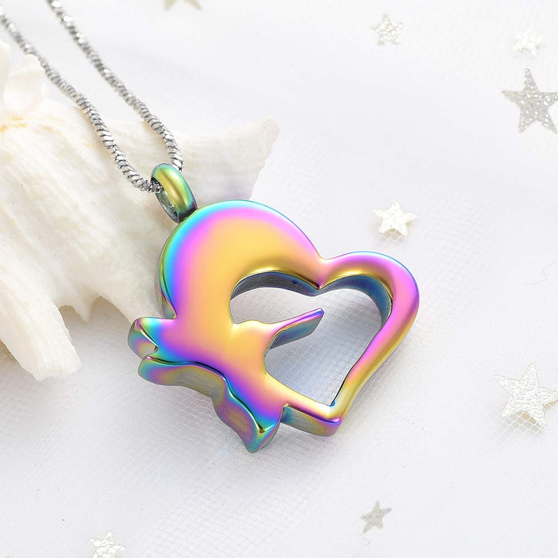 [Australia] - Cremation Jewelry Hummingbird Urn Necklace for Ashes Stainless Steel Heart Cremation Lockets for Ashes Holder Always in my heart 