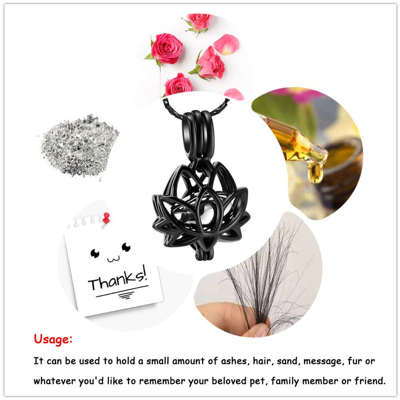 [Australia] - Imrsanl Cremation Jewelry for Ashes - Lotus Flower Ashes Pendant Necklace with Mini Keepsake Urn Memorial Ash Jewelry Black 