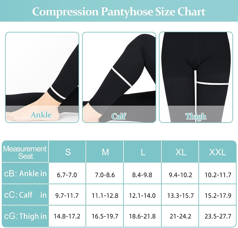 [Australia] - Compression Pantyhose for Women & Men, Footless Compression Stockings,  20-30 mmHg Support, Black. Black XL 