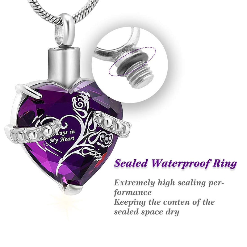 [Australia] - LYFML Heart Crystal Cremation Jewelry Urn Necklace for Ashes, Keepsake Pendant Made of Titanium Steel Support for Customization, Come with Filling Kit Purple 